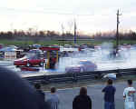 Shawn at the line after a killer burnout, a great start helped to win this race against a really tough opponent