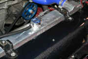 Koyo aluminum racing radiator with Blitz radiator pressure cap and carbon fiber air diverter panel
