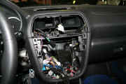 Center dash removed for gauges, controllers, and new DVD system