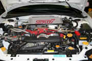 Engine bay prior to installation of APS DR525 front mount intercooler