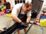 Shawn modifying the front bumper to clear front mount intercooler